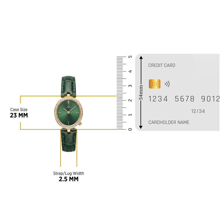 Round Analog Emerald Leather Gold