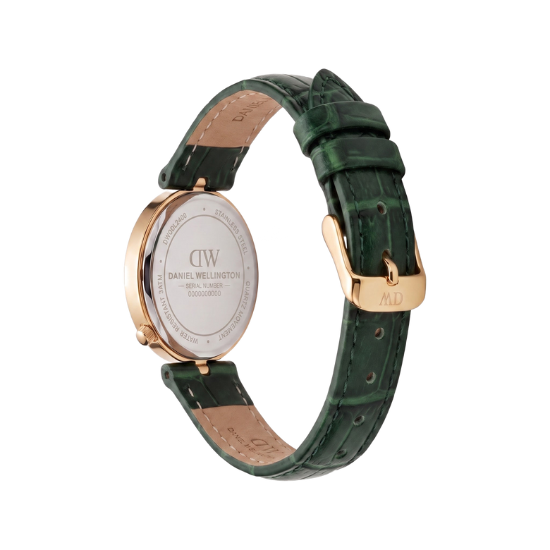 Round Analog Emerald Leather Gold