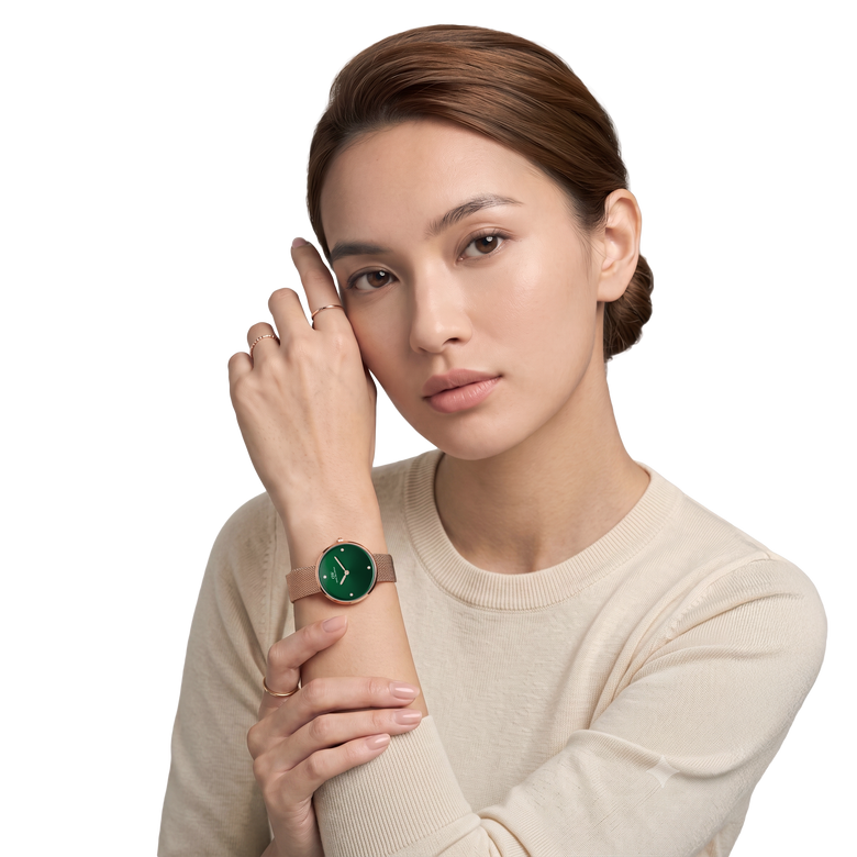 Round Analog Emerald Rose Gold