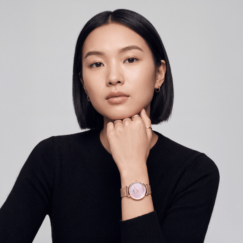 Round Analog Pink MOP Rose Gold