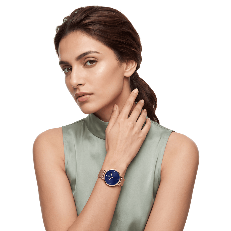 Round Analog Blue Gold