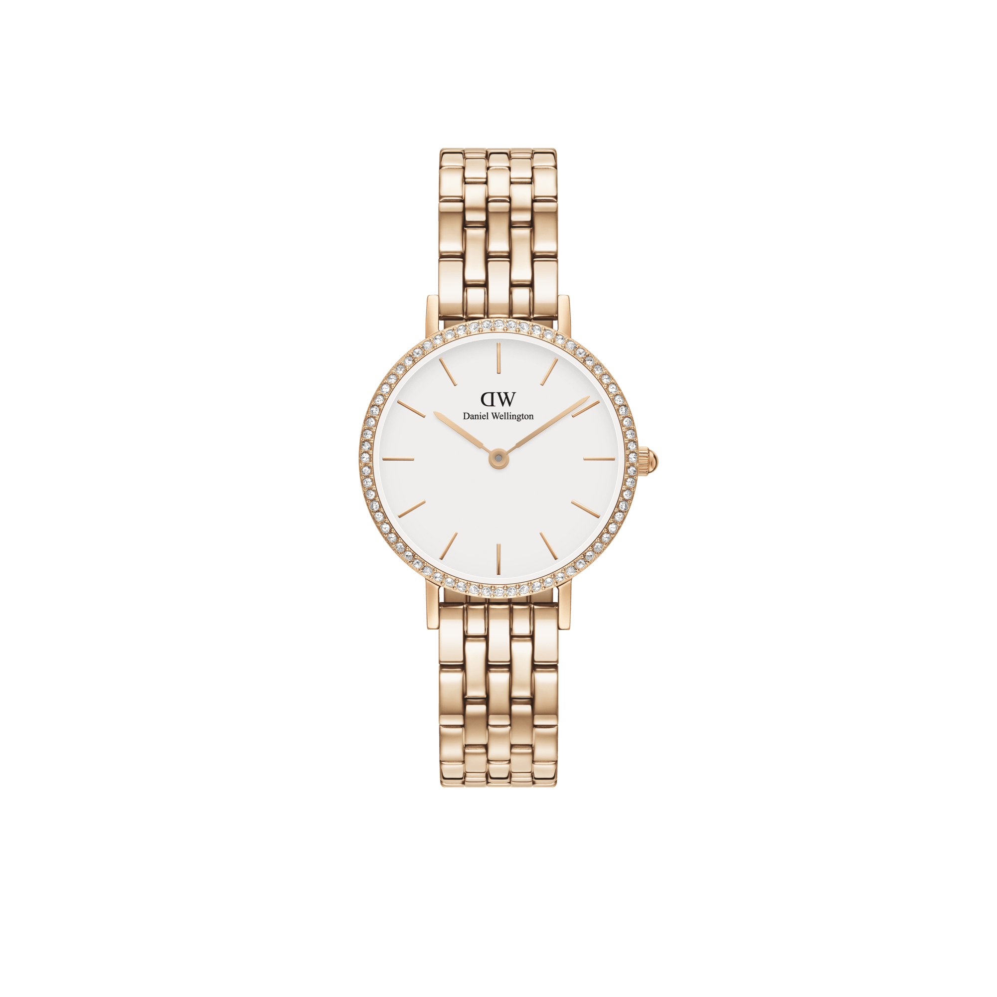 Petite Bezel white dial watch with rose gold strap DW