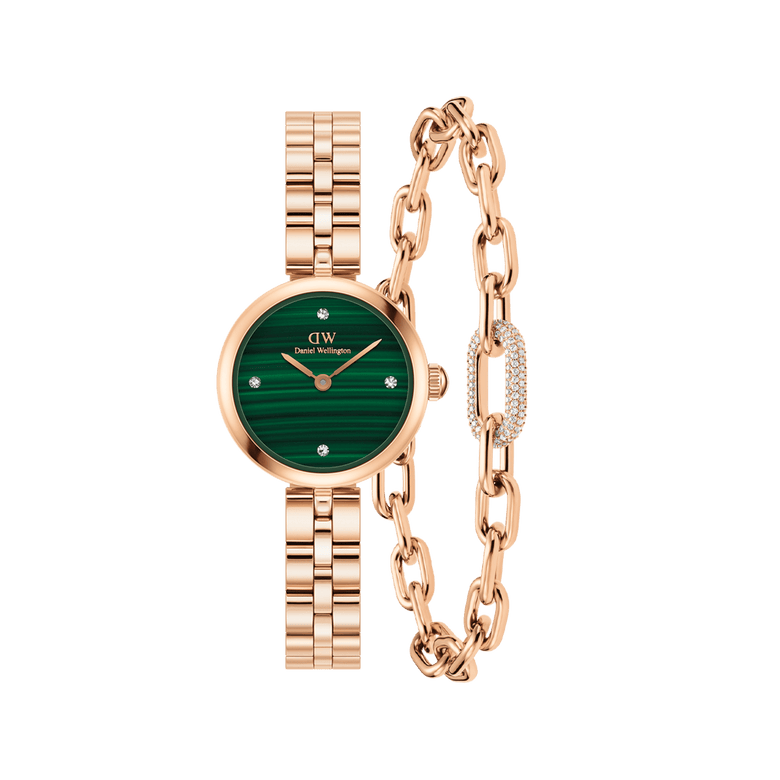 Elan Lumine Malachite & Crystal Link Bracelet Rose Gold