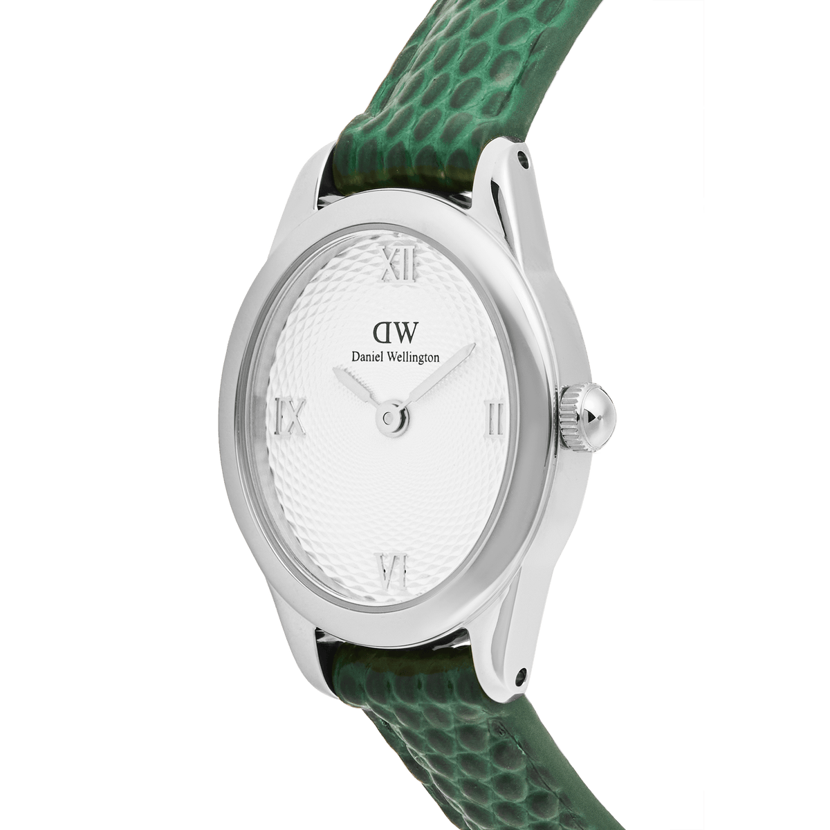 Ophelia Mini Green Lizard White Guilloché Silver