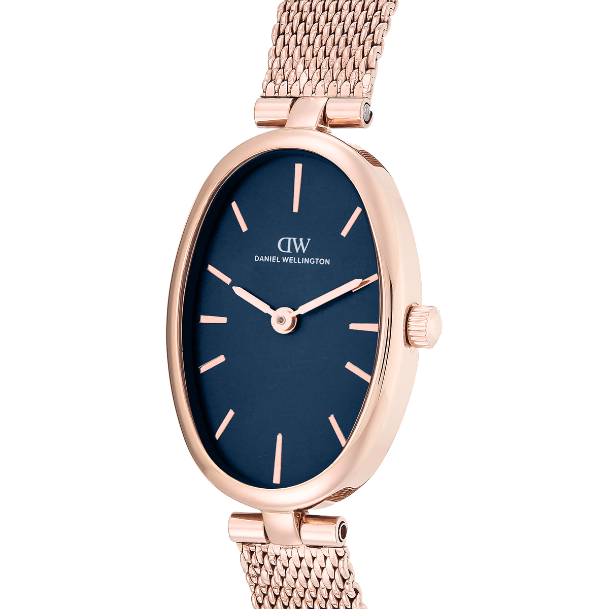 Oval Analog Blue Mesh Rose Gold