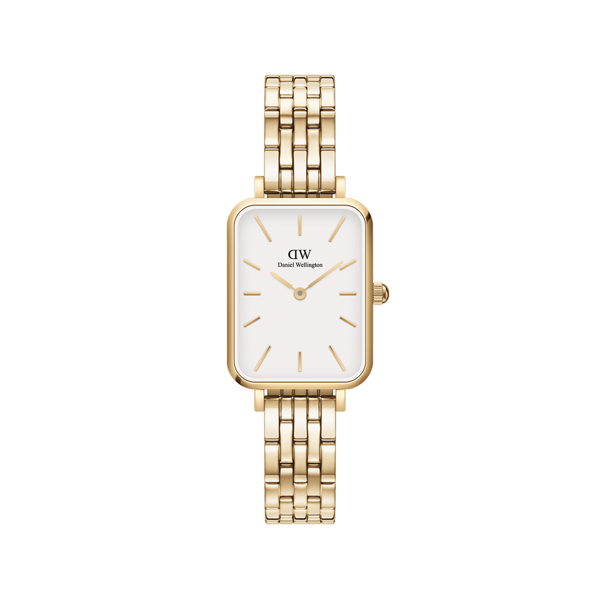 Quadro 5-Link Women's gold watch with white dial| DW
