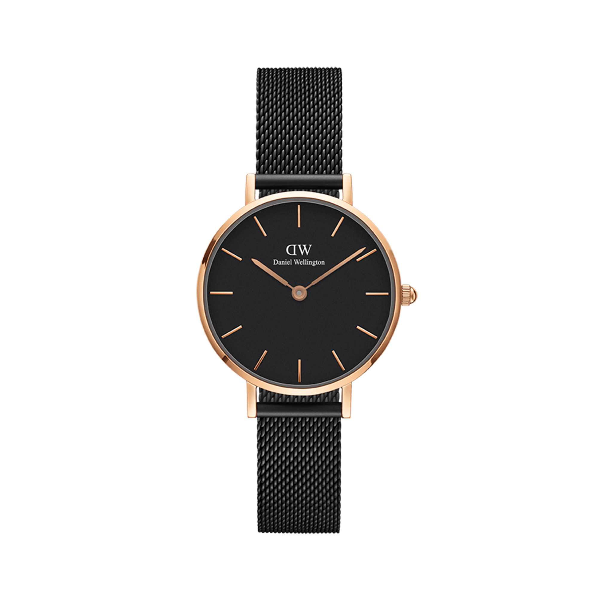 Petite Ashfield Black women's watch with rose gold DW