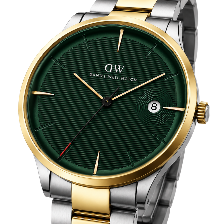 Round Analog 3-Link Emerald Two Tone