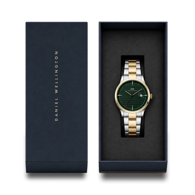 Round Analog 3-Link Emerald Two Tone
