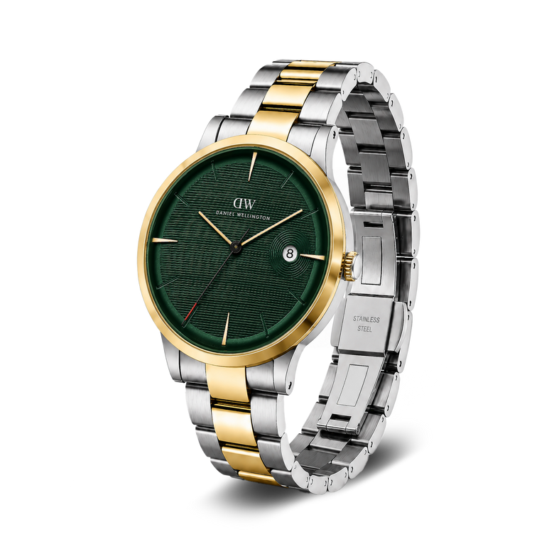Round Analog 3-Link Emerald Two Tone