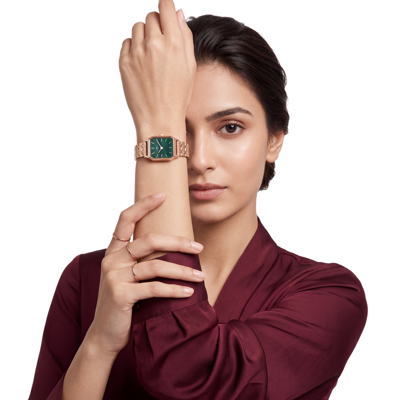 Octagonal Analog Emerald Rose Gold