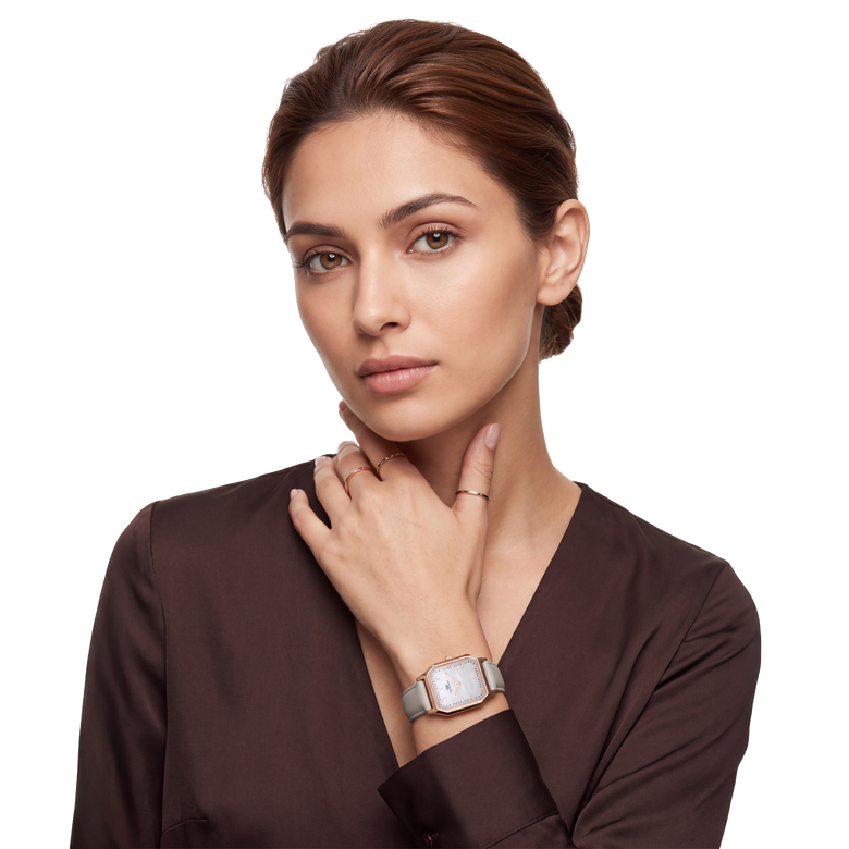Octagonal Analog Leather Rose Gold