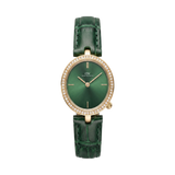 Round Analog Emerald Leather Gold