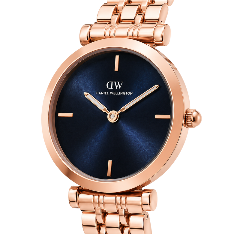 Round Analog Blue Rose Gold