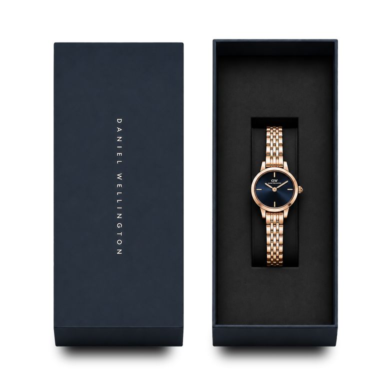 Round Analog Blue Rose Gold
