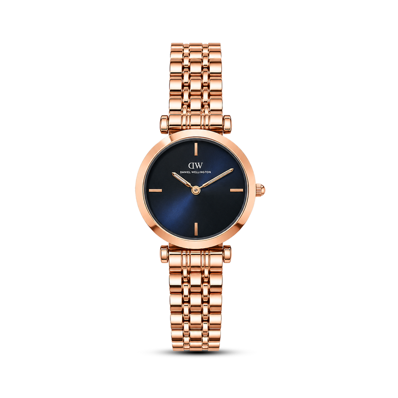 Round Analog Blue Rose Gold