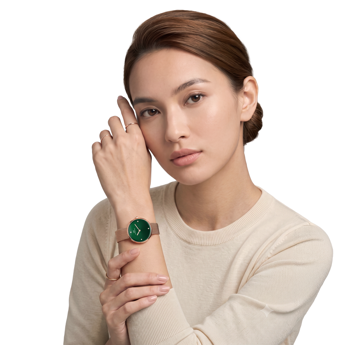 Round Analog Emerald Rose Gold