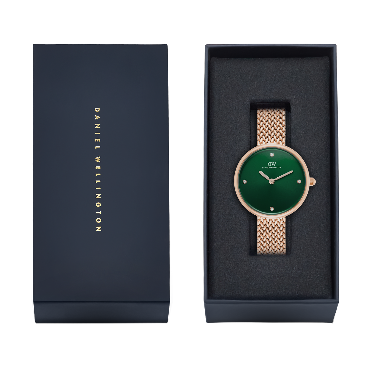 Round Analog Emerald Rose Gold