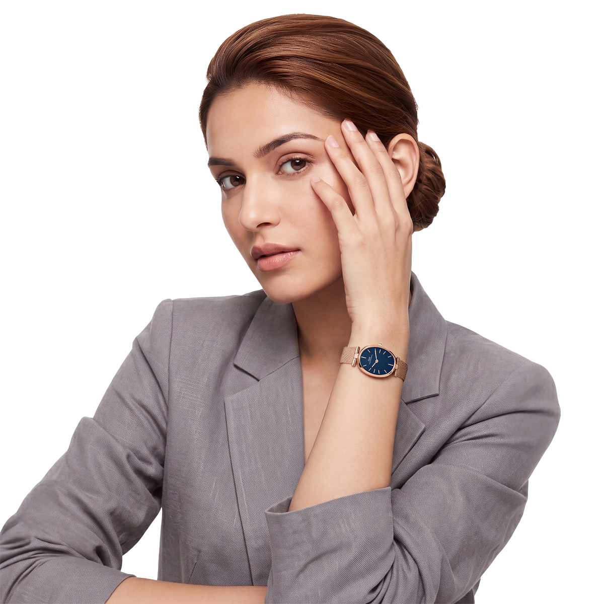 Oval Analog Blue Mesh Rose Gold