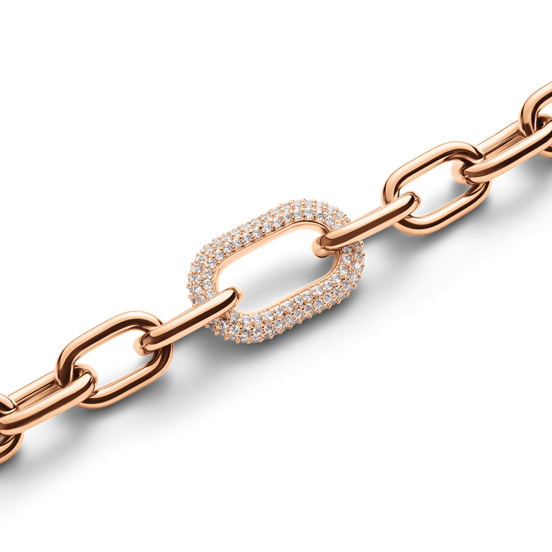 Bound Black Crocodile & Crystal Link Bracelet Rose Gold
