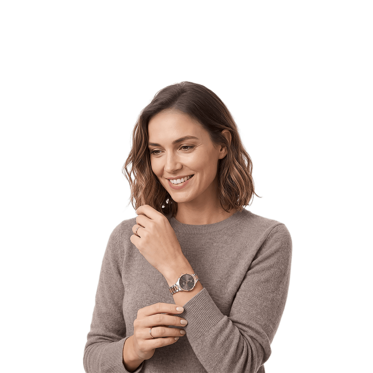 Round Analog Grey 3-Link Two Tone