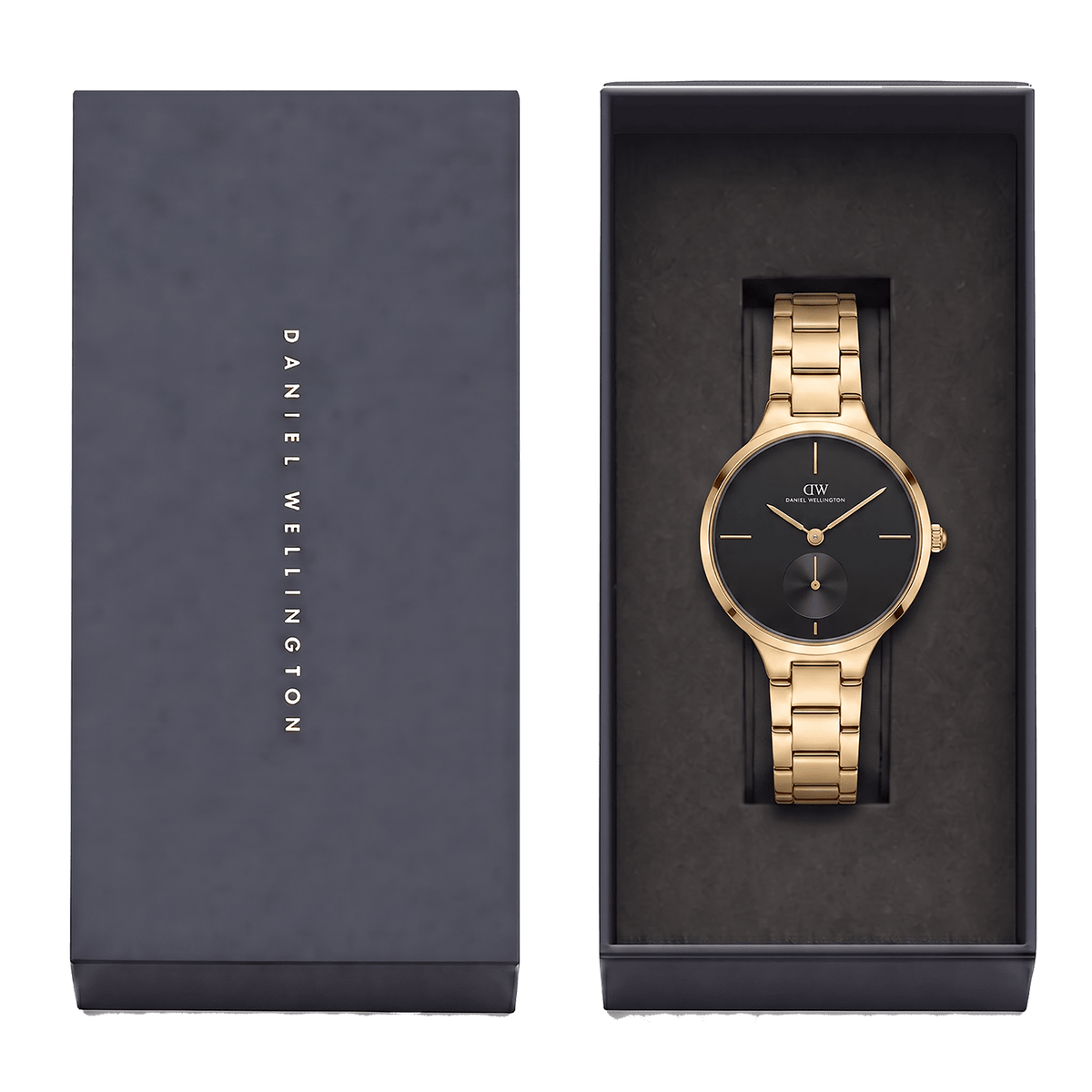 Round Analog Black 3-Link Gold