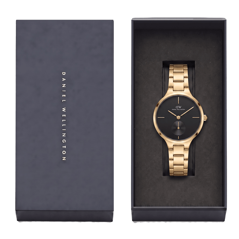 Round Analog Black 3-Link Gold