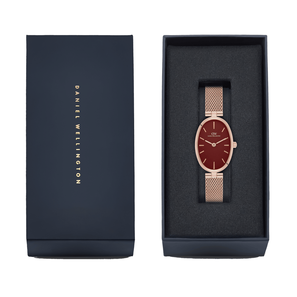 Oval Analog Burgundy Mesh Rose Gold