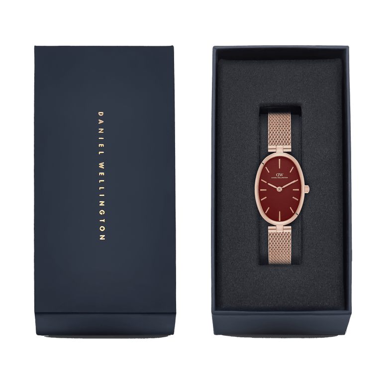 Oval Analog Burgundy Mesh Rose Gold