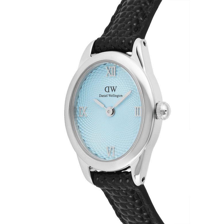 Ophelia Mini Black Lizard Ice Blue Guilloché Silver