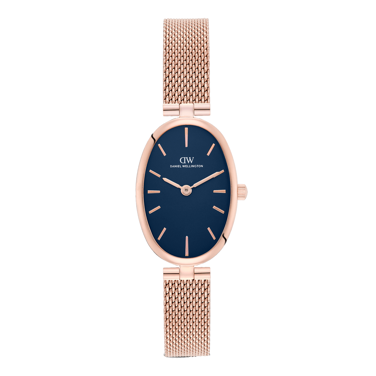 Oval Analog Blue Mesh Rose Gold