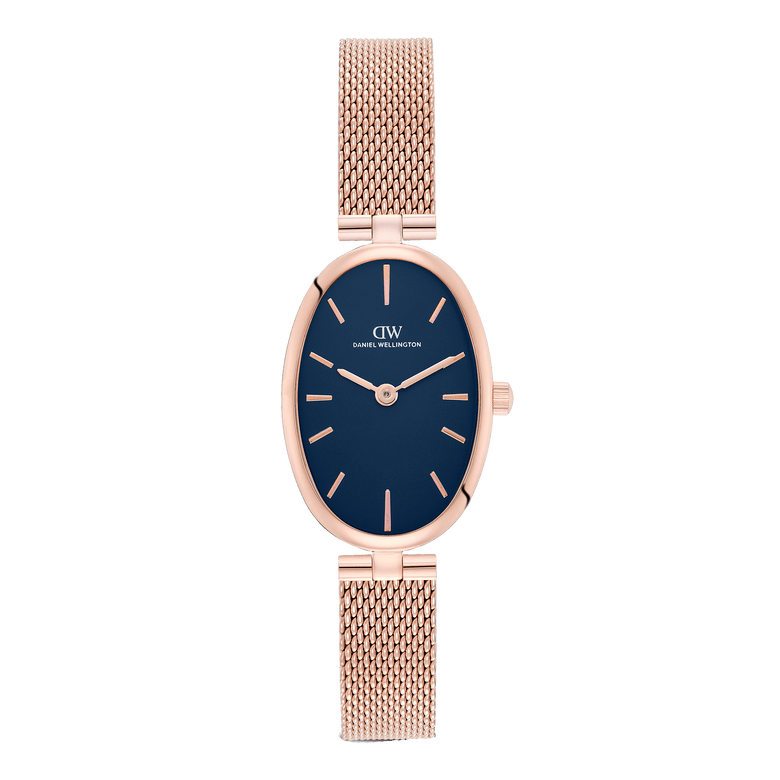Oval Analog Blue Mesh Rose Gold