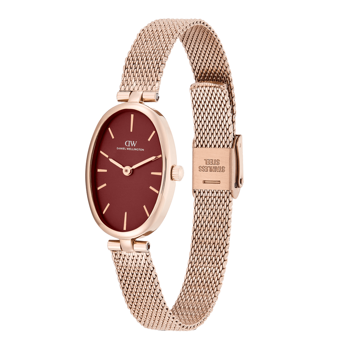 Oval Analog Burgundy Mesh Rose Gold