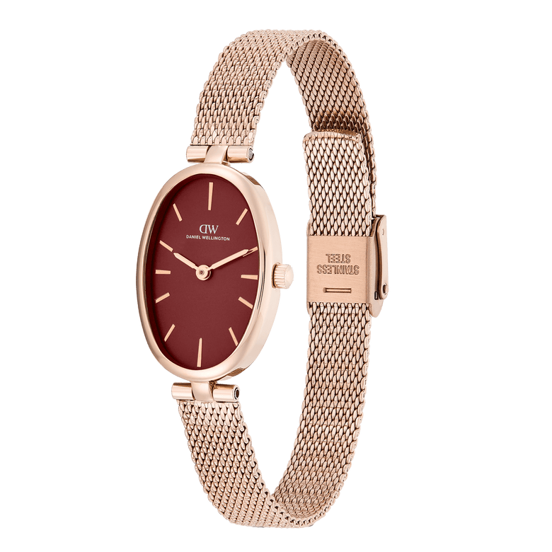 Oval Analog Burgundy Mesh Rose Gold