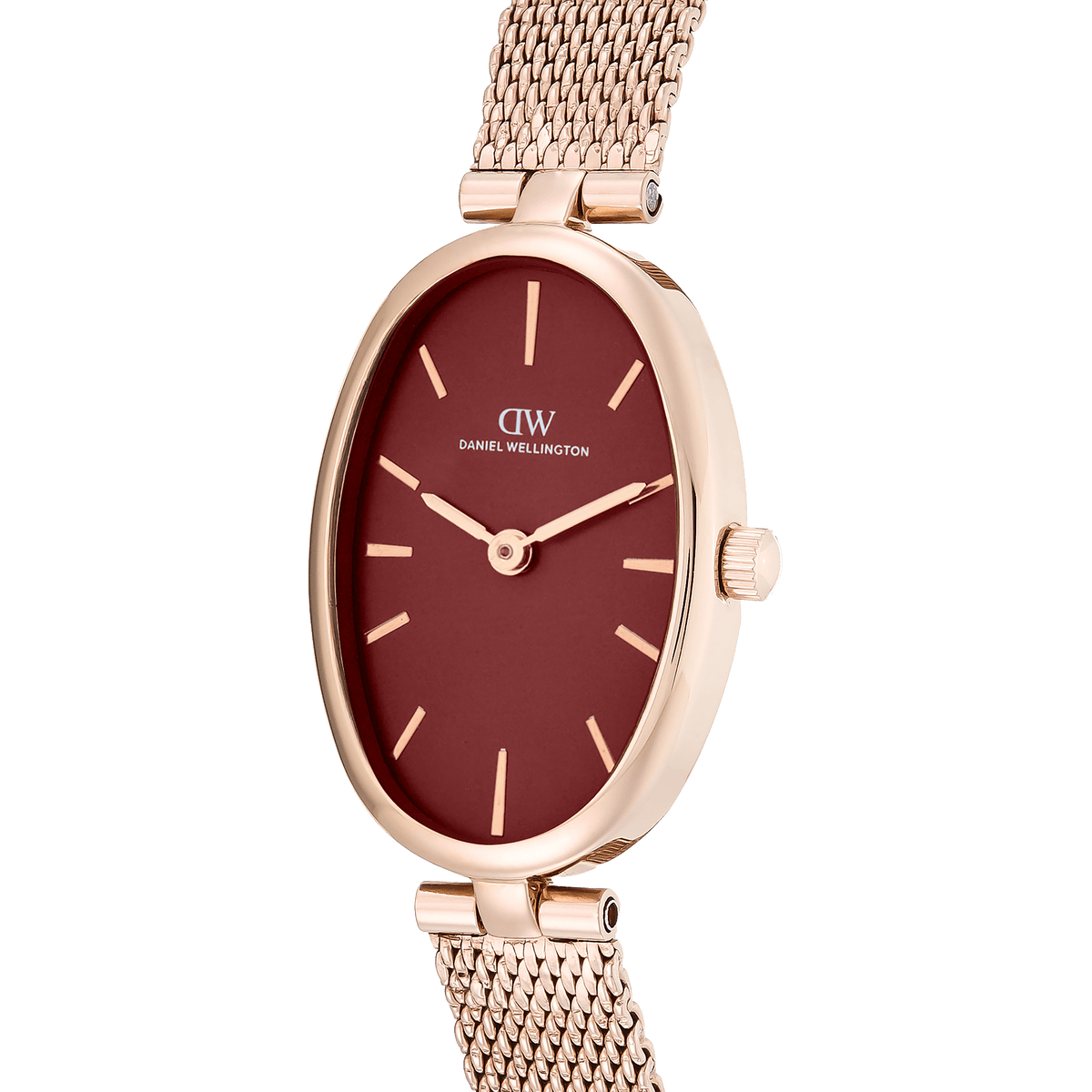 Oval Analog Burgundy Mesh Rose Gold