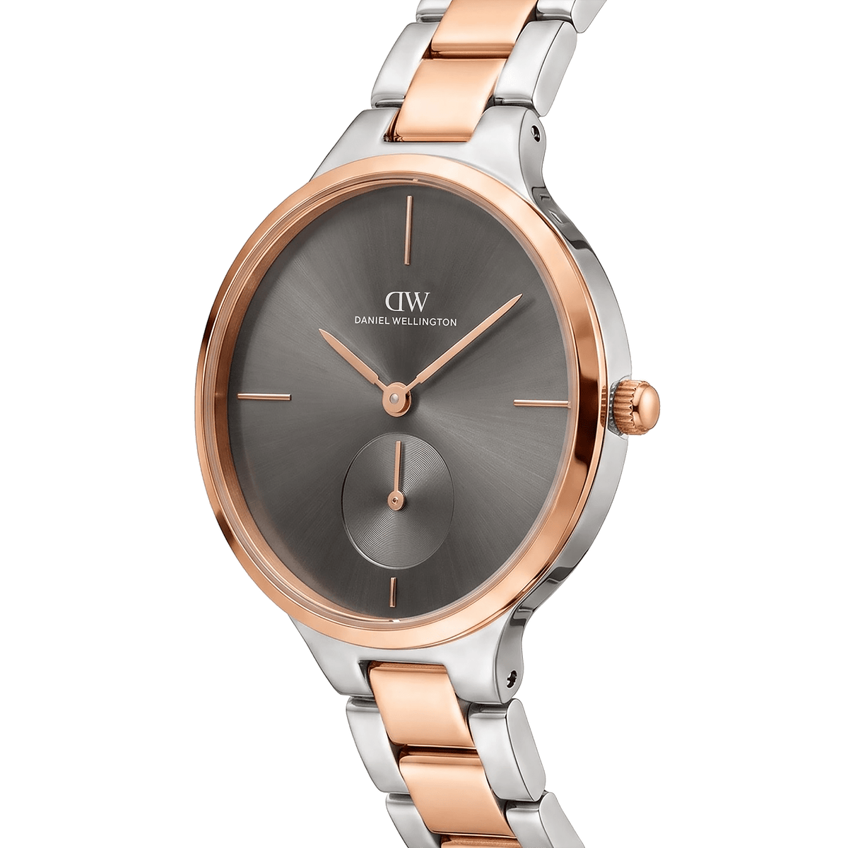 Round Analog Grey 3-Link Two Tone
