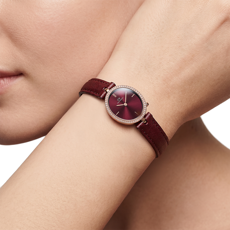 Round Analog Brown Leather Rose Gold