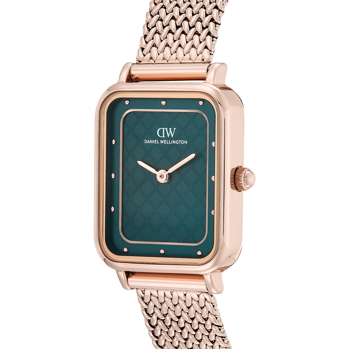 Square Analog Braided Emerald Rose Gold