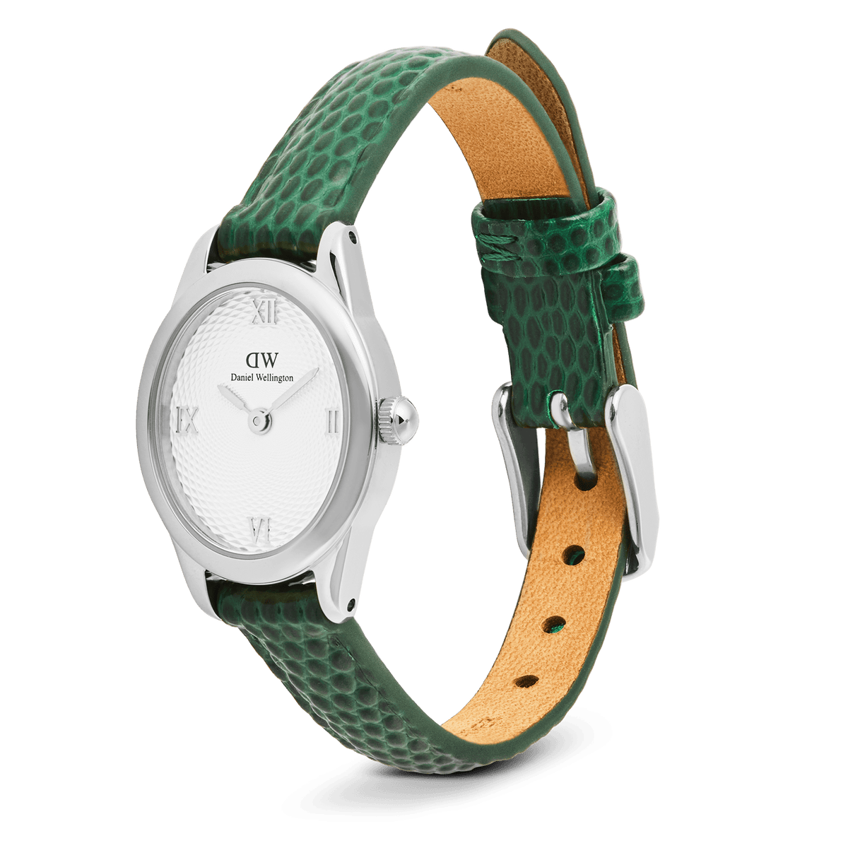 Ophelia Mini Green Lizard White Guilloché Silver