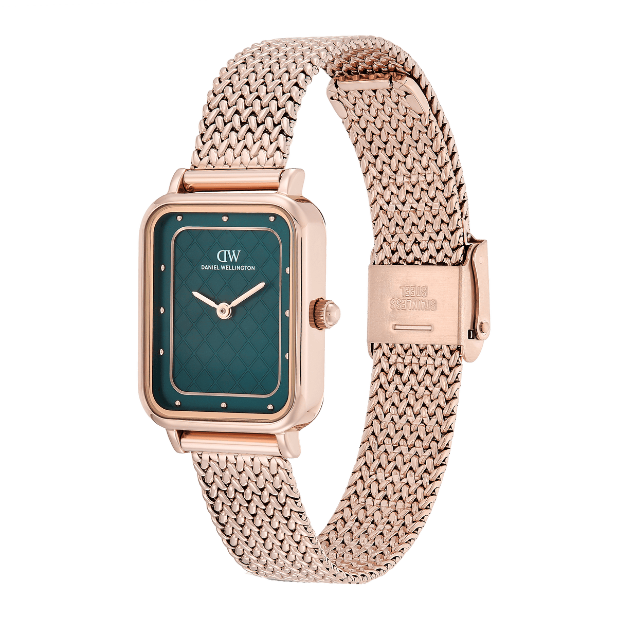 Square Analog Braided Emerald Rose Gold