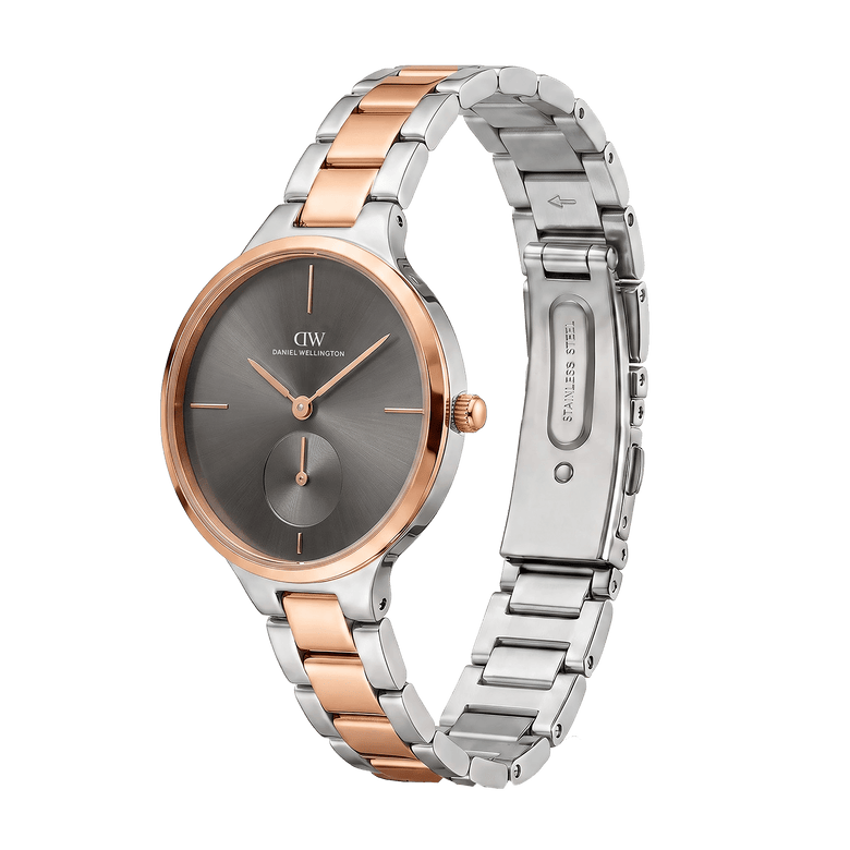 Round Analog Grey 3-Link Two Tone