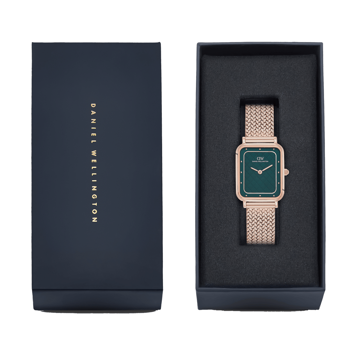 Square Analog Braided Emerald Rose Gold