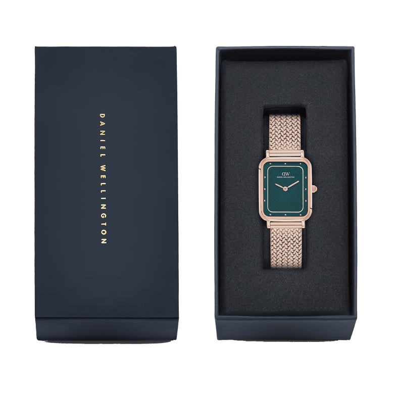 Square Analog Braided Emerald Rose Gold