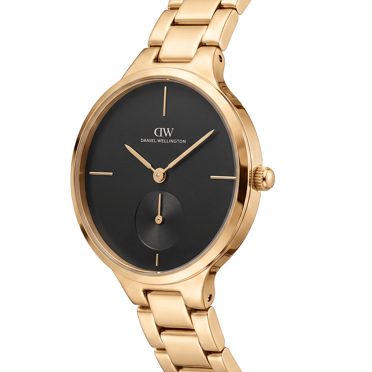 Round Analog Black 3-Link Gold