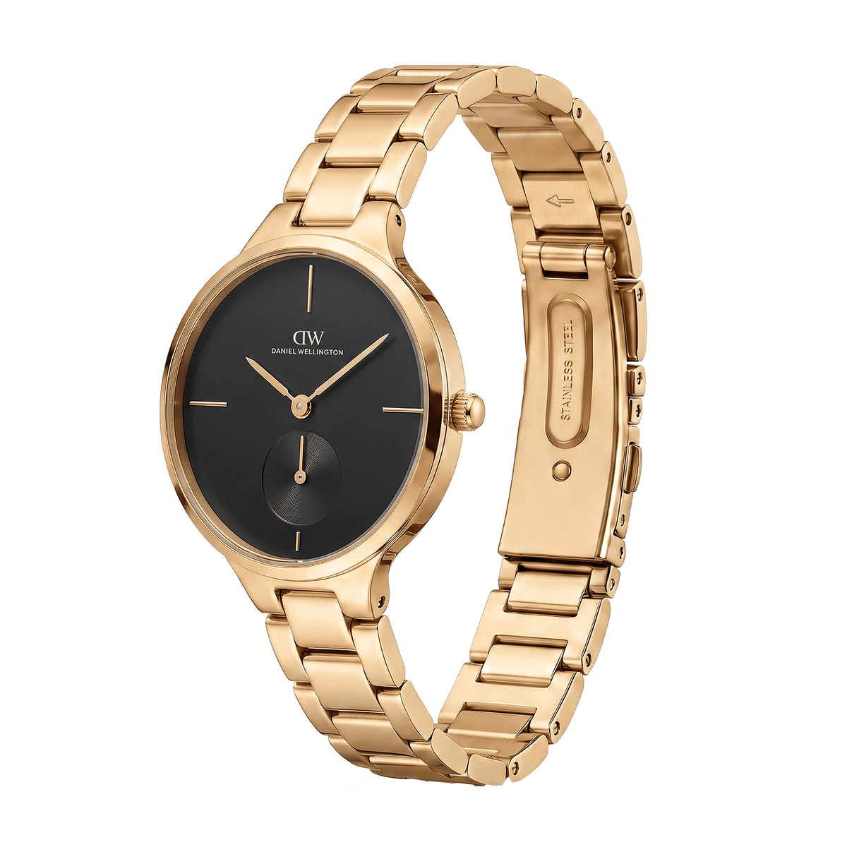 Round Analog Black 3-Link Gold