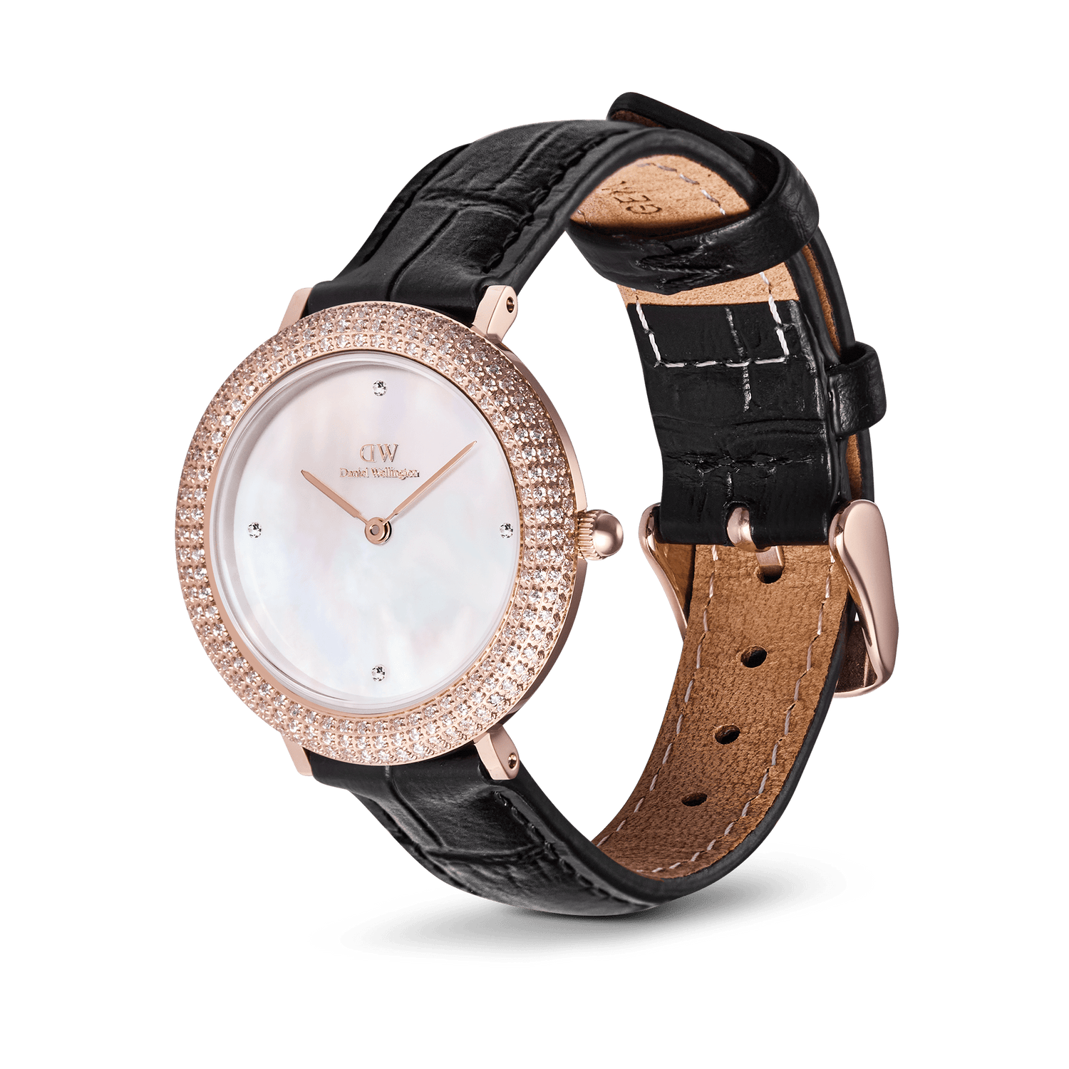 Crystalline Bezel Black Croc Rose Gold