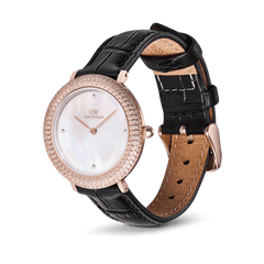 Crystalline Bezel Black Croc Rose Gold