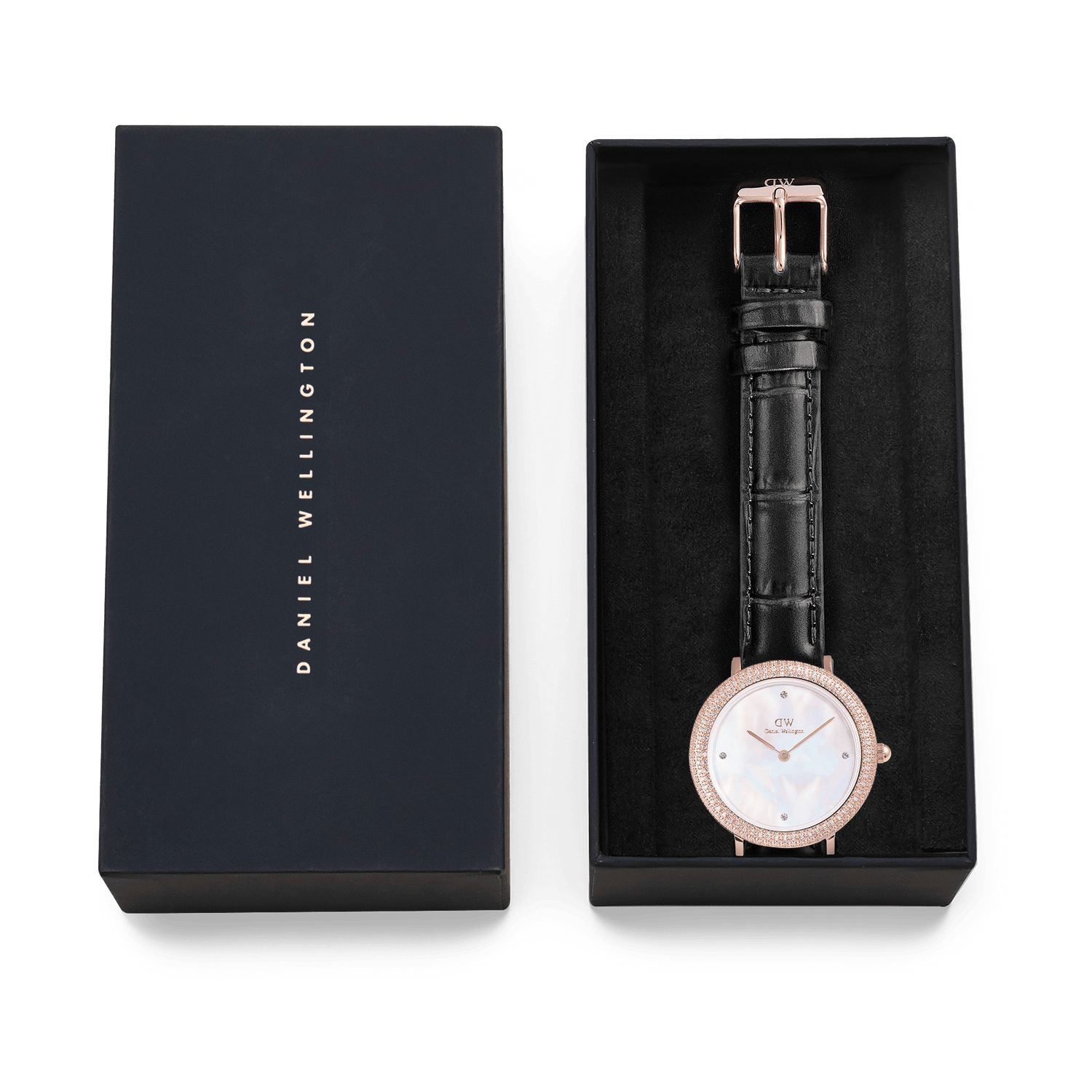 Crystalline Bezel Black Croc Rose Gold