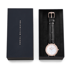 Crystalline Bezel Black Croc Rose Gold