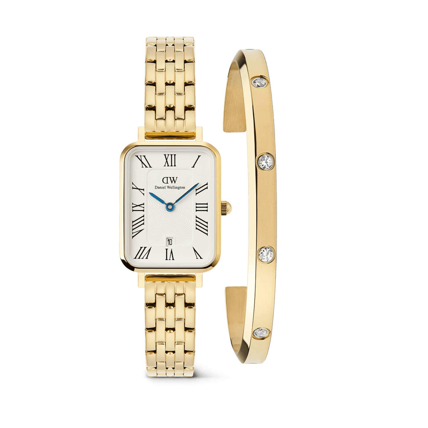 Quadro Roman Numerals Date + Classic Lumine Bracelet Gold Set